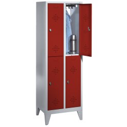 "S 2000 Classic" Double Lockers with 150-mm-high Feet Light grey (RAL 7035), 185x61x50 cm / 4 shelves