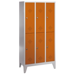 &quot;S 2000 Classic&quot; Double Lockers with 150-mm-high Feet Light grey (RAL 7035), 185x61x50 cm / 4 shelves