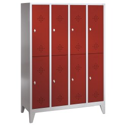 &quot;S 2000 Classic&quot; Double Lockers with 150-mm-high Feet Fiery Red (RAL 3000), 185x119x50 cm/ 8 shelves