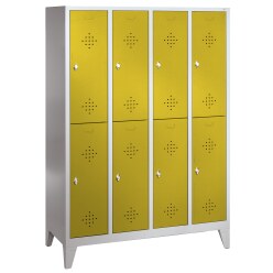 &quot;S 2000 Classic&quot; Double Lockers with 150-mm-high Feet Sunny Yellow (RDS 080 80 60), 185x119x50 cm/ 8 shelves