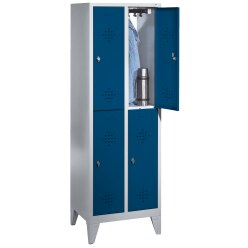&quot;S 2000 Classic&quot; Double Lockers with 150-mm-high Feet Light grey (RAL 7035), 185x81x50 cm/ 4 shelves