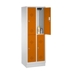 &quot;S 2000 Classic&quot; Double Lockers with 150-mm-high Feet Light grey (RAL 7035), 180x61x50 cm/ 4 shelves