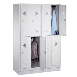 "S 2000 Classic" Double Lockers with 150-mm-high Feet Light grey (RAL 7035), 180x159x50 cm/ 8 shelves